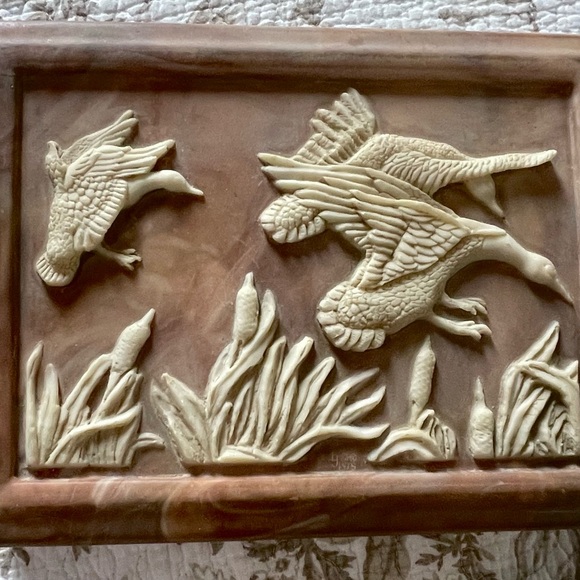 Other - Vintage Wooden Box with Marble Lid